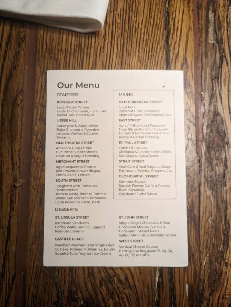 Harbour Club Restaurant Menu 